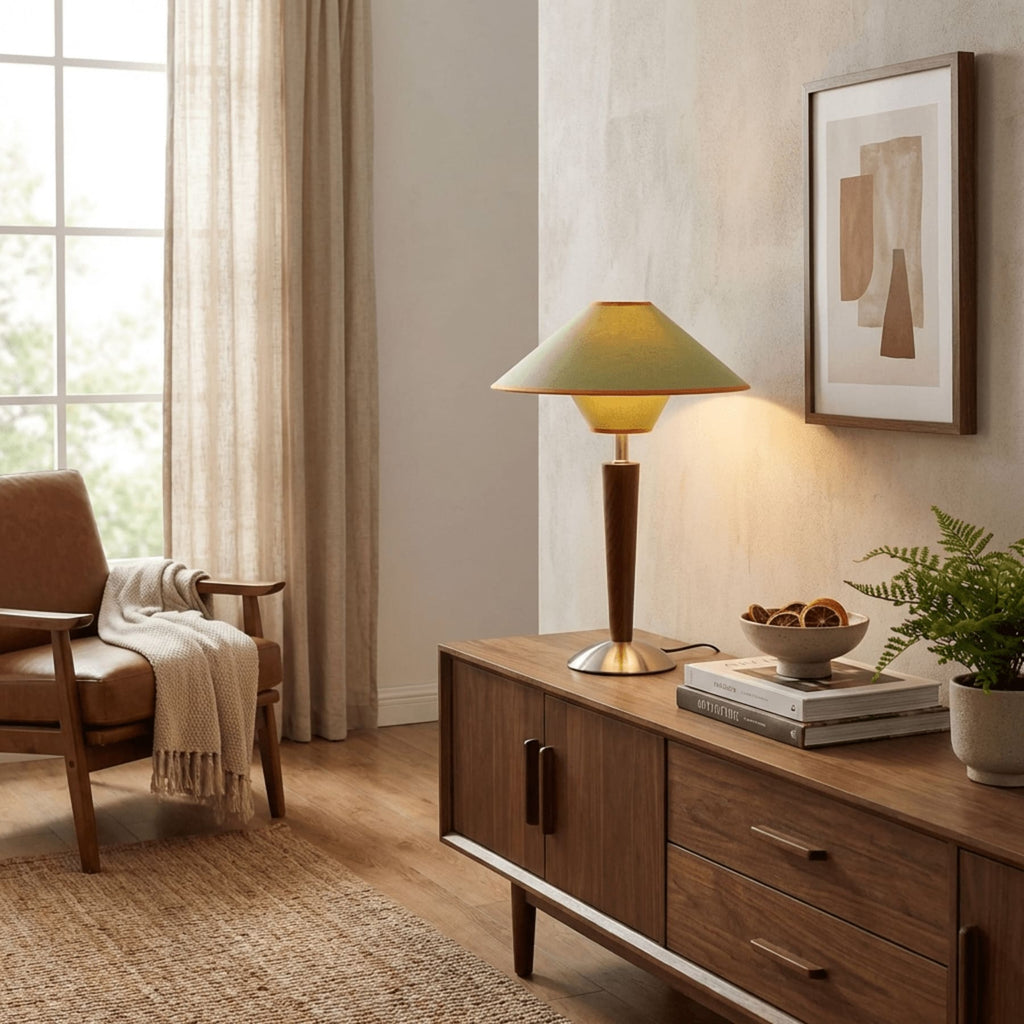 Retro Wood Table Lamp With Fabric Shade for Living Room — Harbor Light Co.