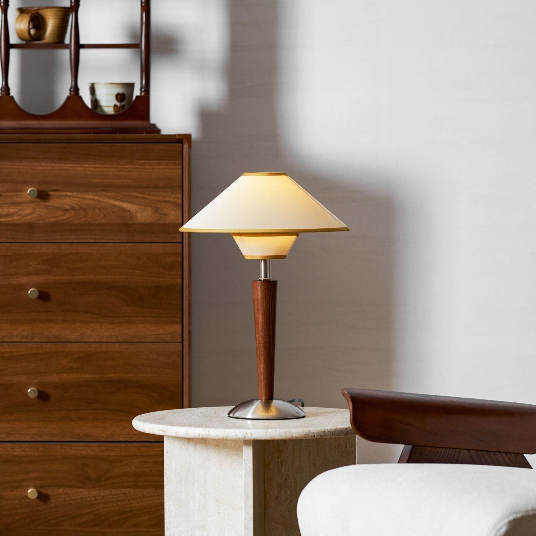 Retro Wood Table Lamp With Fabric Shade for Living Room — Harbor Light Co.