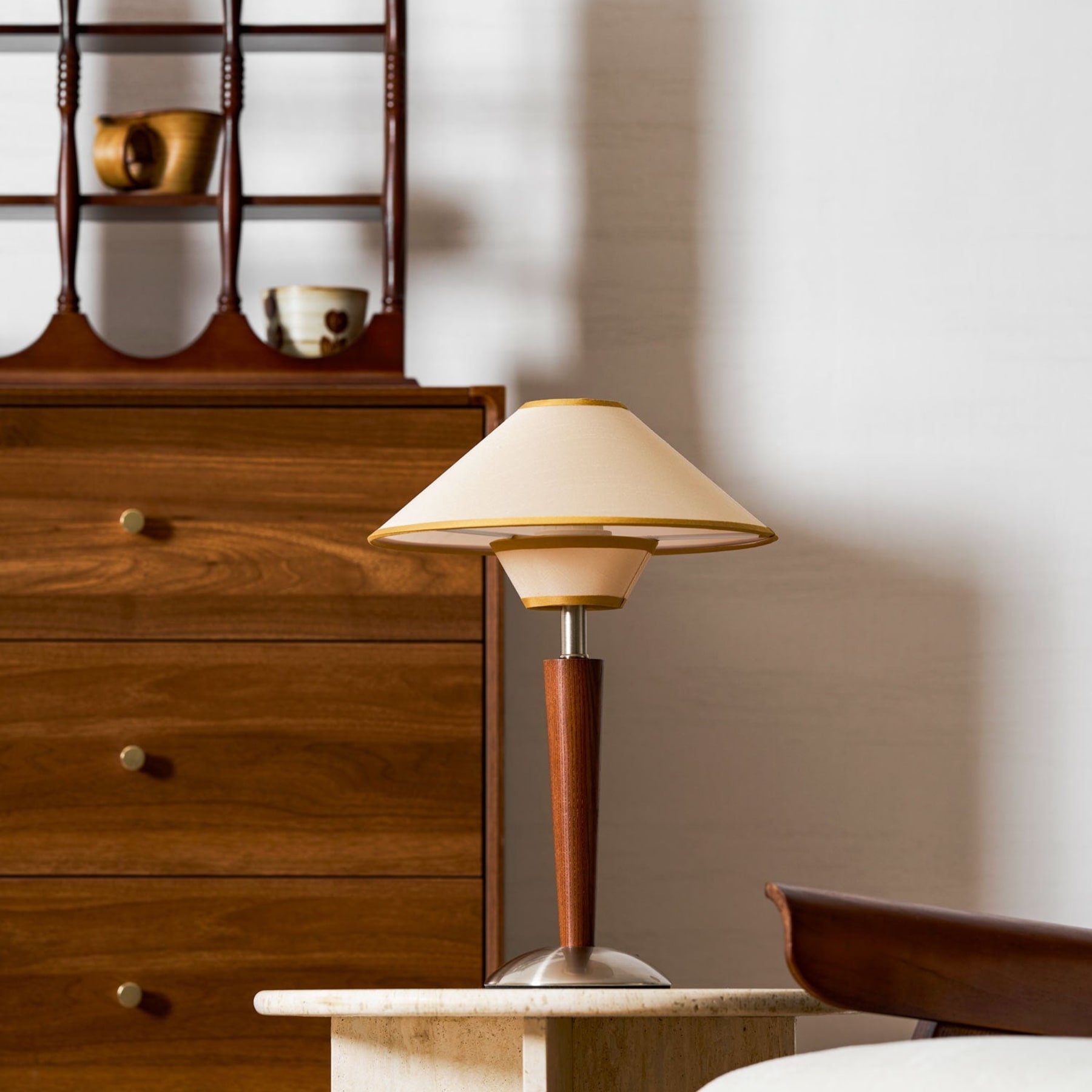 Retro Wood Table Lamp With Fabric Shade for Living Room — Harbor Light Co.