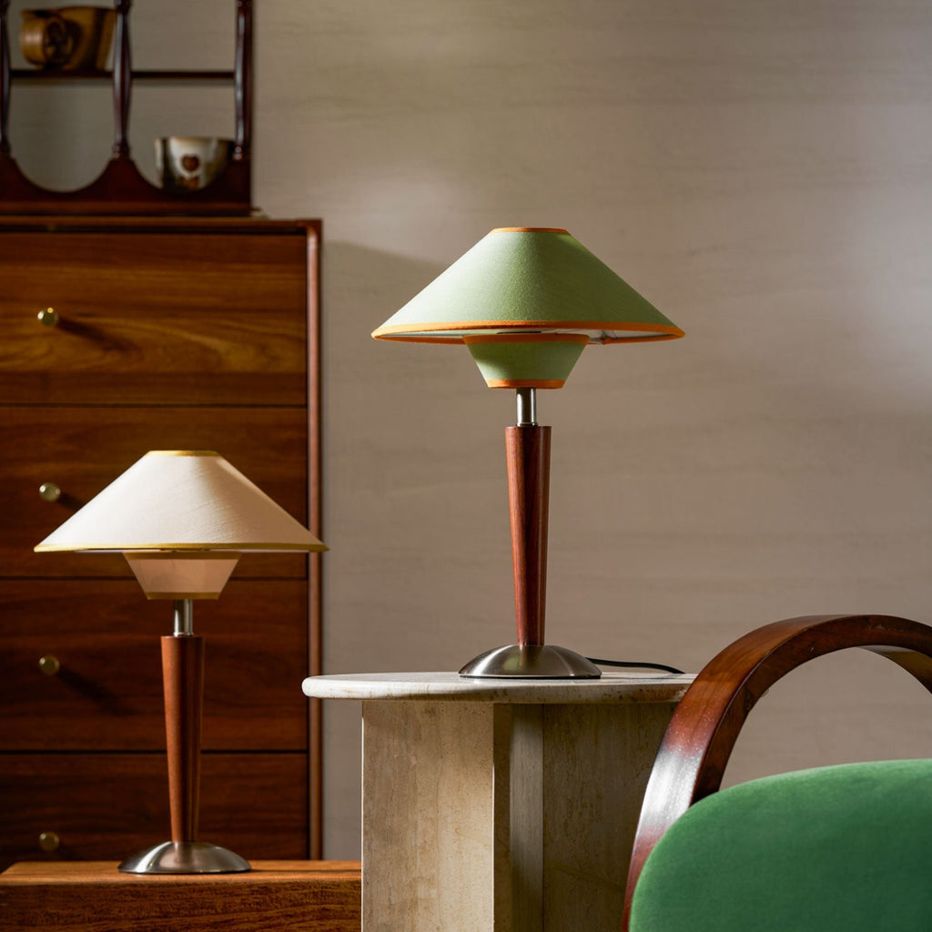 Retro Wood Table Lamp With Fabric Shade for Living Room — Harbor Light Co.