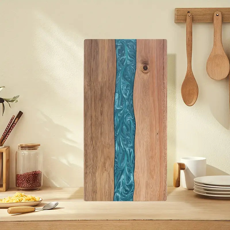 Acacia Wood Cutting Board with Blue Resin River Rectangular Charcuterie and Cheese Serving Board for Kitchen and Entertaining