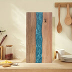 Acacia Wood Cutting Board with Blue Resin River Rectangular Charcuterie and Cheese Serving Board for Kitchen and Entertaining