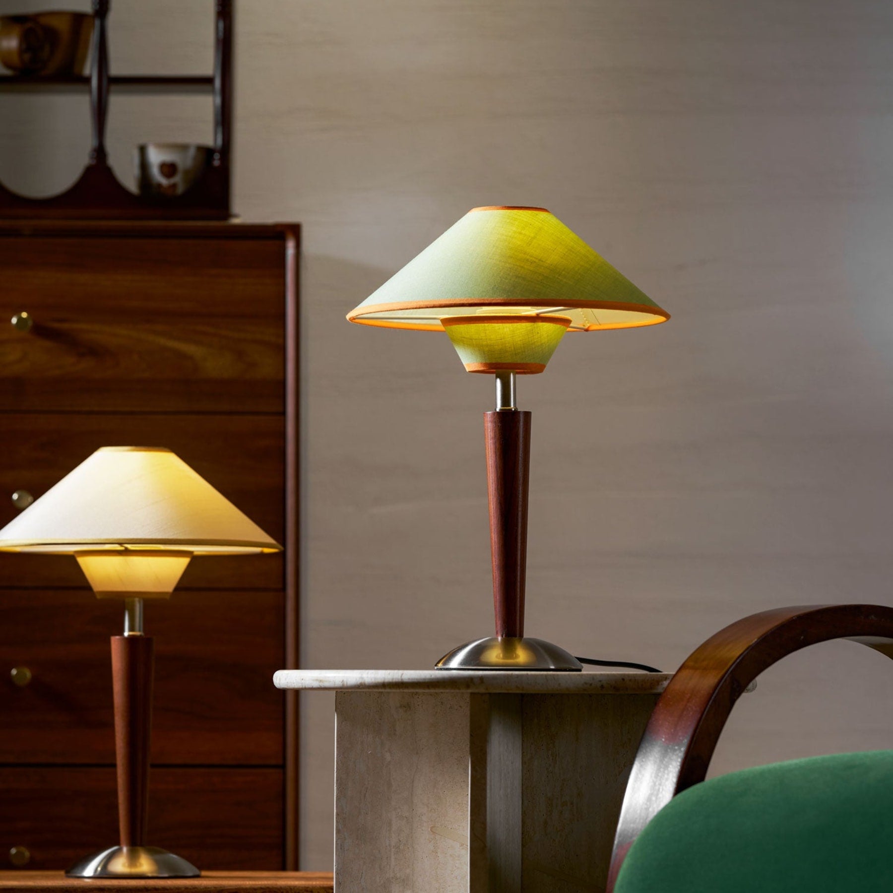 Retro Wood Table Lamp With Fabric Shade for Living Room — Harbor Light Co.