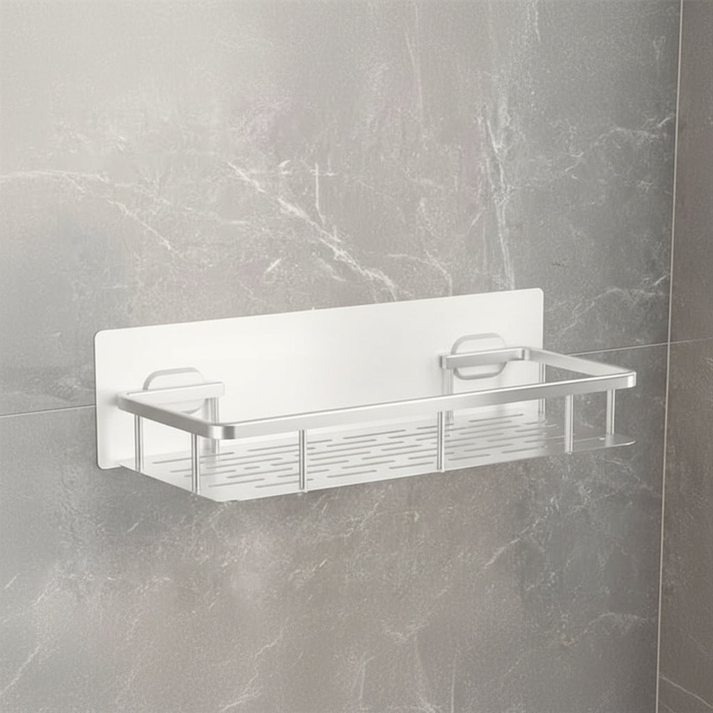Adhesive Bathroom Shelf No Drill Wall Mounted Shower Caddy Stainless Steel Storage Rack for Shampoo and Soap