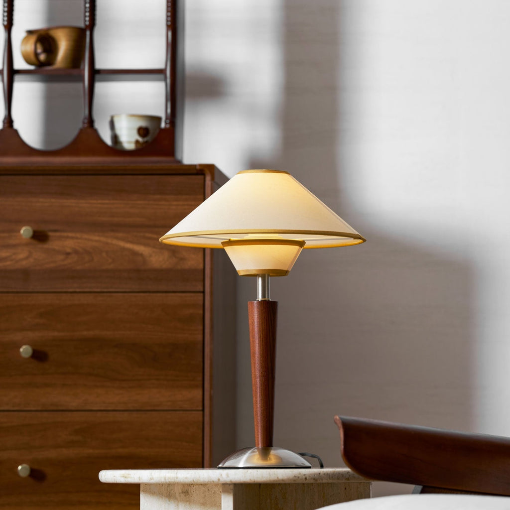 Retro Wood Table Lamp With Fabric Shade for Living Room — Harbor Light Co.