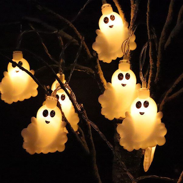 Halloween Ghost Light String Warm White LED Decorative String Lights with Ghost Figures for Party and Outdoor Decoration