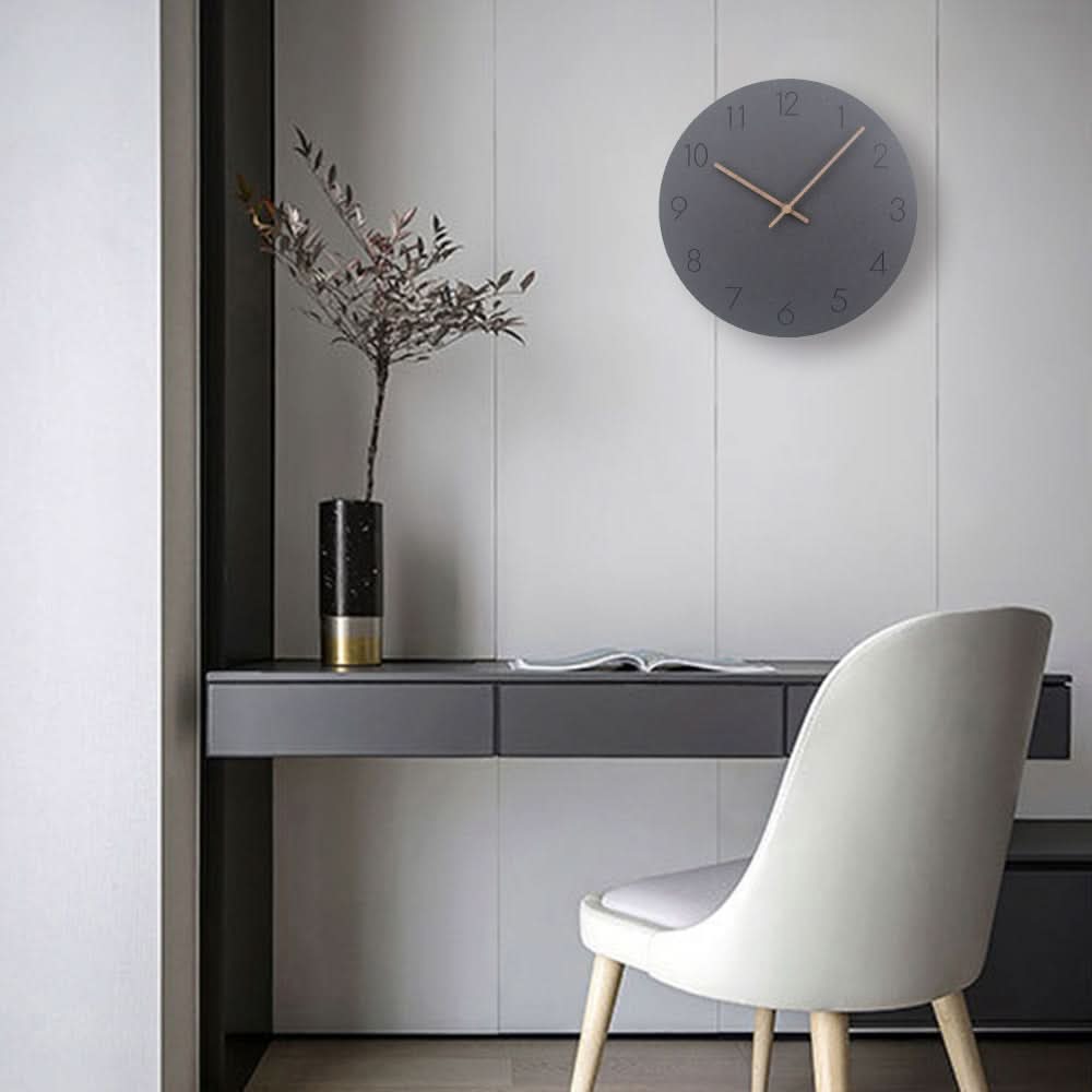Silent Nordic Wall Clock Minimalist MDF Round Clock with Walnut Wood Hands Non-Ticking Modern Decor for Living Room Kitchen and Office