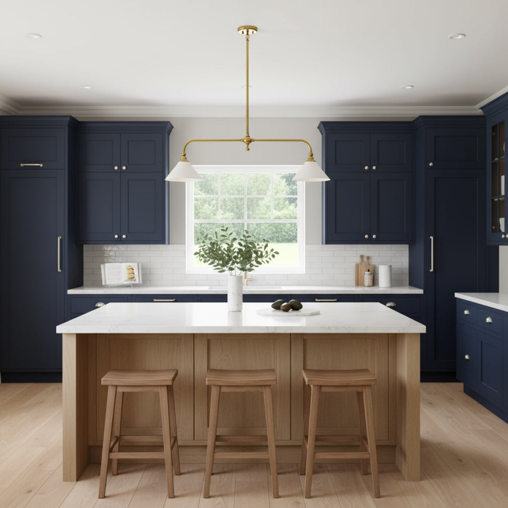 Modern Brass Pendant Light With Ceramic Shades for Dining Room — Harbor Light Co.