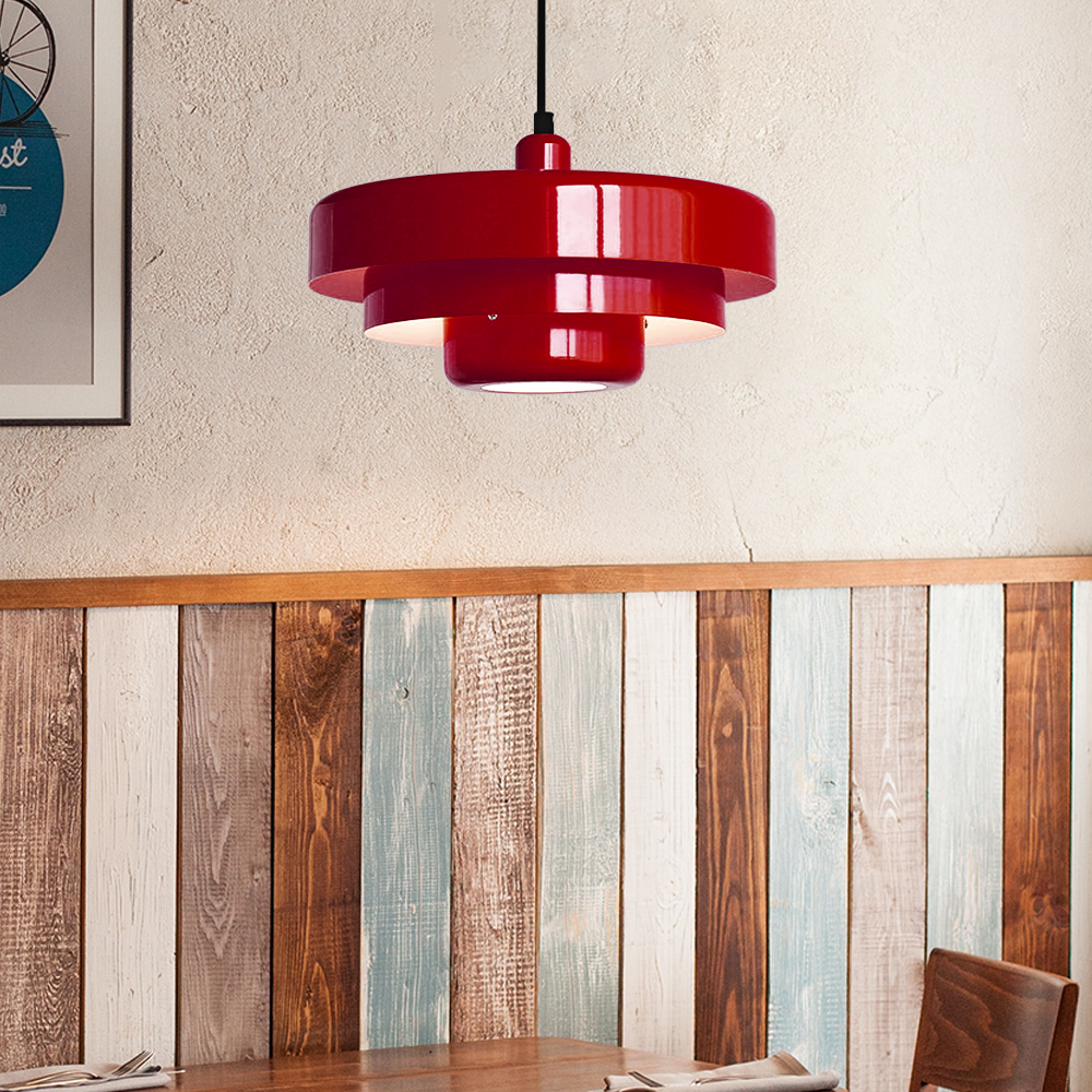 Mid-Century Metal Dining Room Pendant Light with Layered Disc Shade
