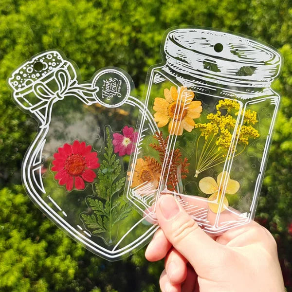 Transparent DIY Bookmark Sticker Set for Pressed Flowers and Notes