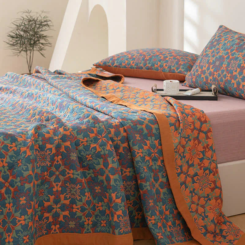 Cotton Quilt Multi-Layer Breathable Patterned Quilted Coverlet Lightweight Bedspread Blanket for Bed and Sofa