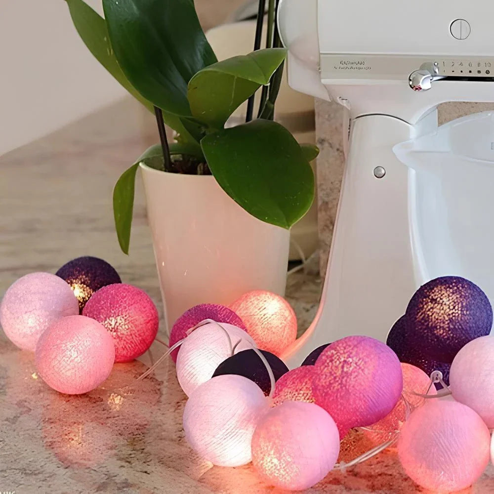 Cotton Ball String Lights LED Garland Fairy Lights USB or Battery Powered for Bedroom Nursery and Party Decor
