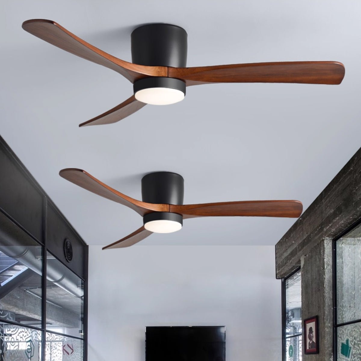 Modern Wooden Ceiling Fan with Remote Control and LED Light