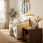 Retro Wood Table Lamp With Fabric Shade for Living Room — Harbor Light Co.
