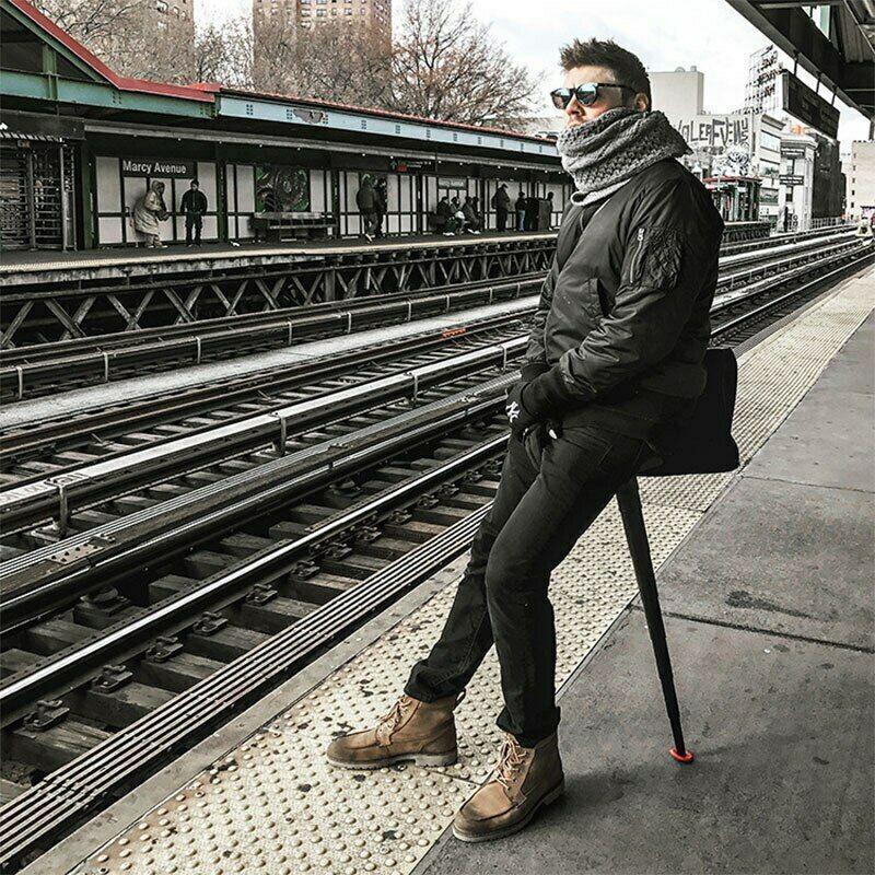 Portable Telescopic Seat Stick Mini Folding Stool Lightweight Collapsible Pocket Chair for Queues Hiking Concerts and Camping