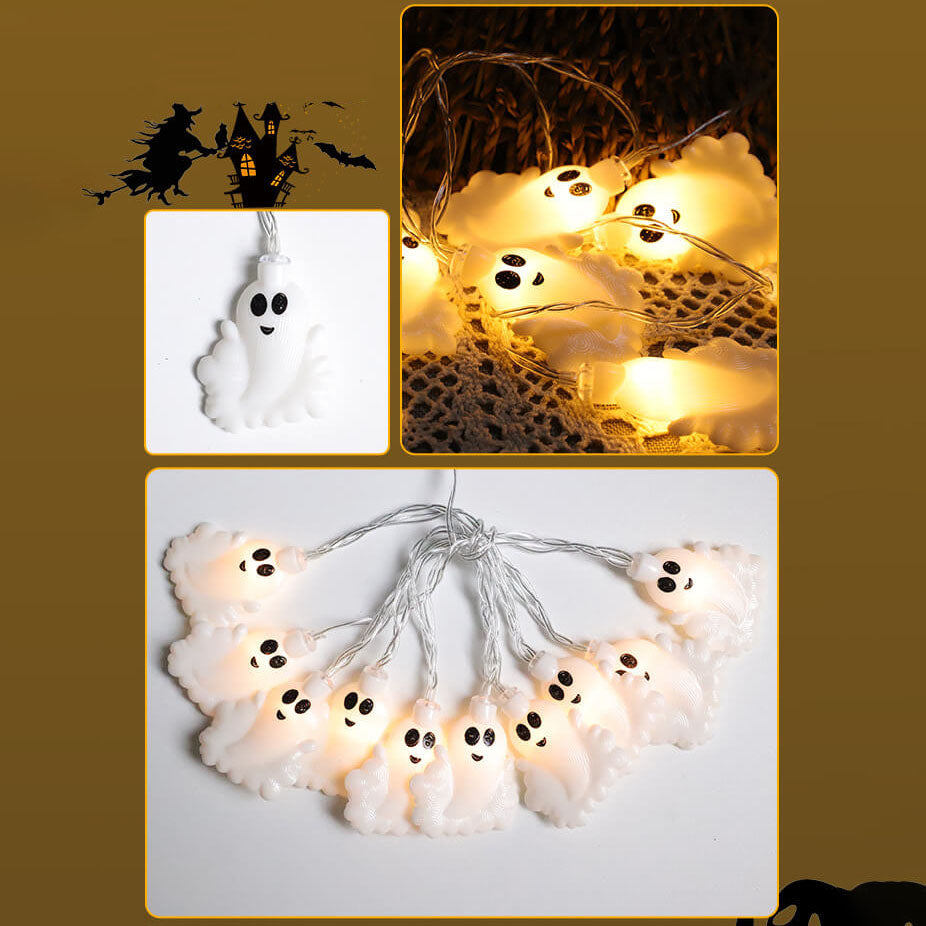 Halloween Ghost Light String Warm White LED Decorative String Lights with Ghost Figures for Party and Outdoor Decoration