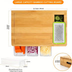 Bamboo Cutting Board with Storage Trays and Interchangeable Graters Multifunctional Kitchen Prep Station with Juice Groove