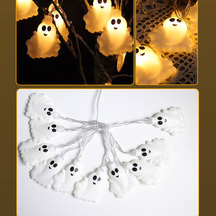 Halloween Ghost Light String Warm White LED Decorative String Lights with Ghost Figures for Party and Outdoor Decoration