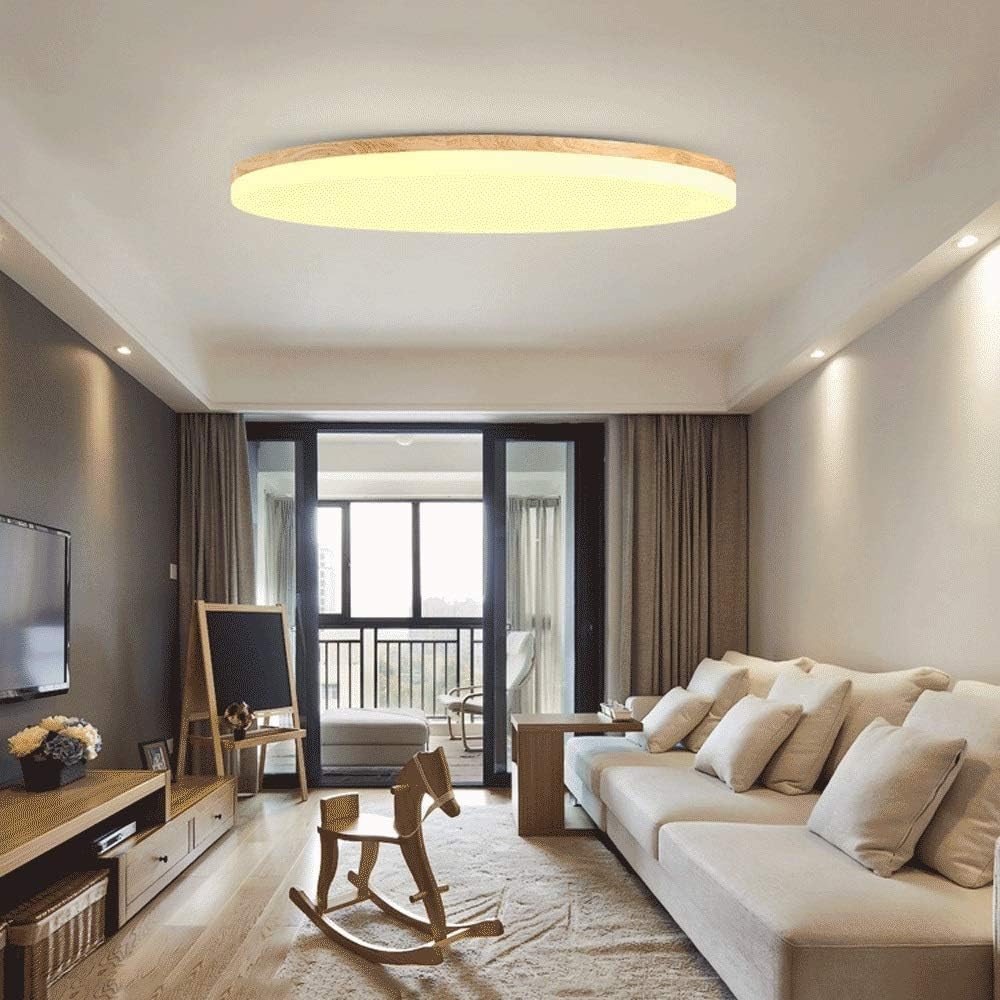 Round Flush Mount Ceiling Light with Wood Rim