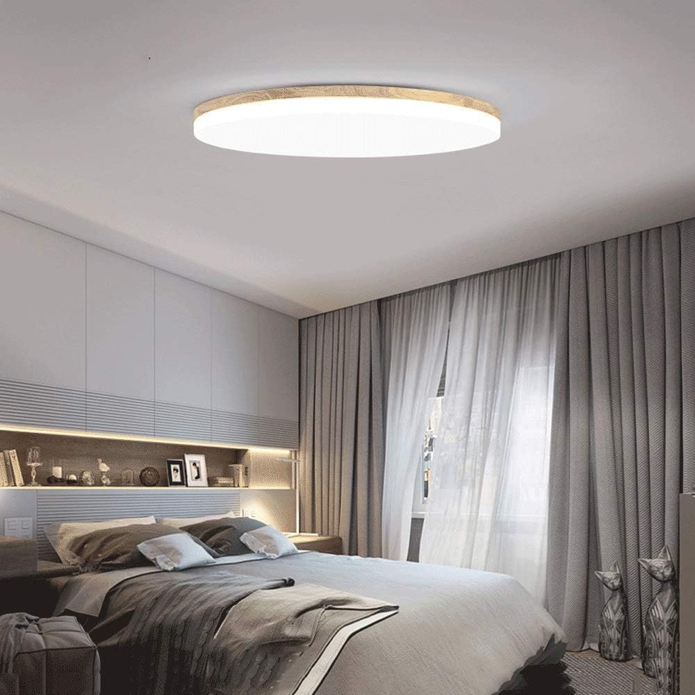 Round Flush Mount Ceiling Light with Wood Rim