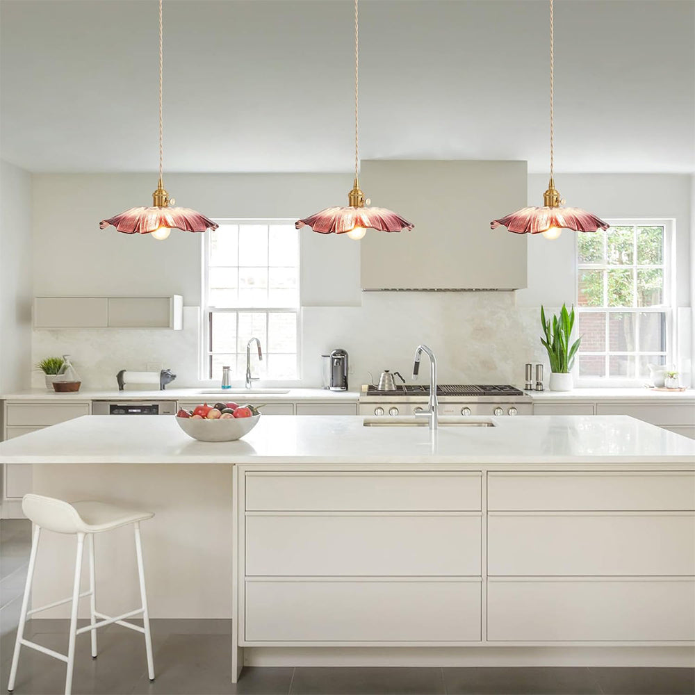 Retro Glass Flower Pendant Light with Brass Finish