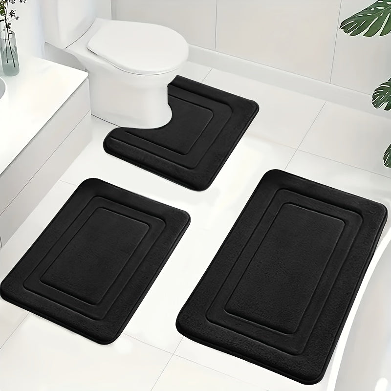 Memory Foam Bath Mat Set Absorbent Non-Slip Bathroom Rugs with U-Shaped Toilet Mat Machine Washable Three Piece Set