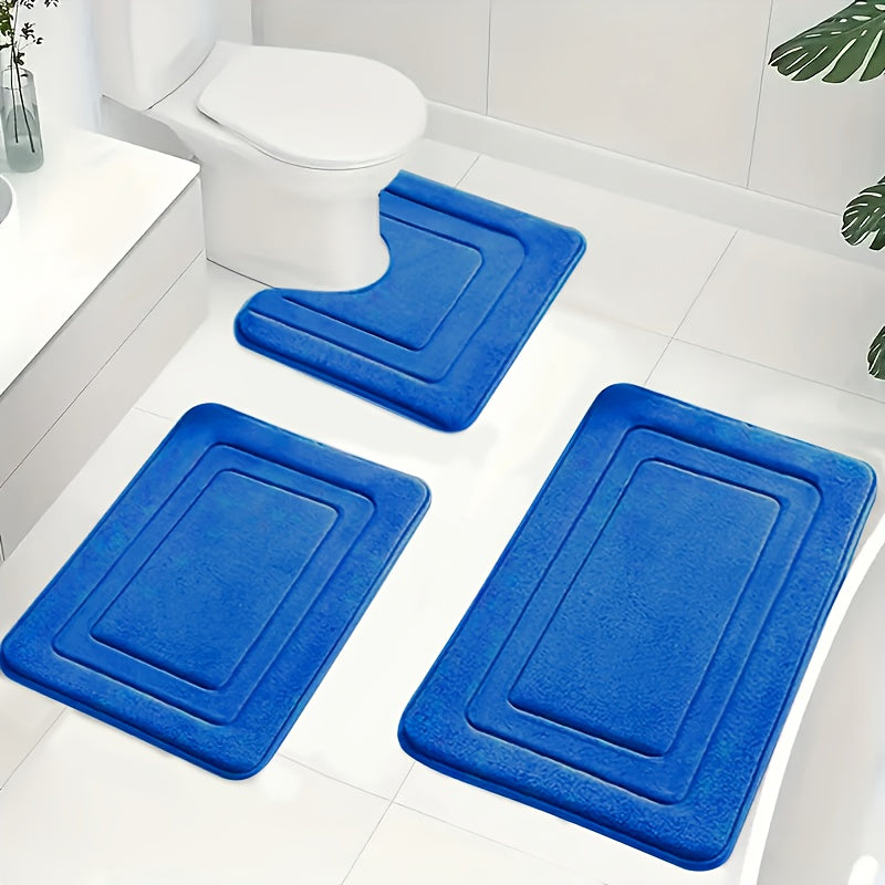 Memory Foam Bath Mat Set Absorbent Non-Slip Bathroom Rugs with U-Shaped Toilet Mat Machine Washable Three Piece Set