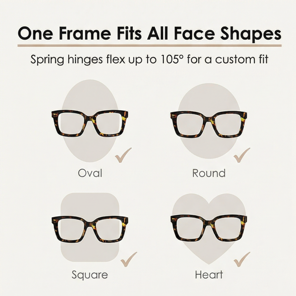 Oversized Square Reading Glasses with Spring Hinges and Blue Light Filter