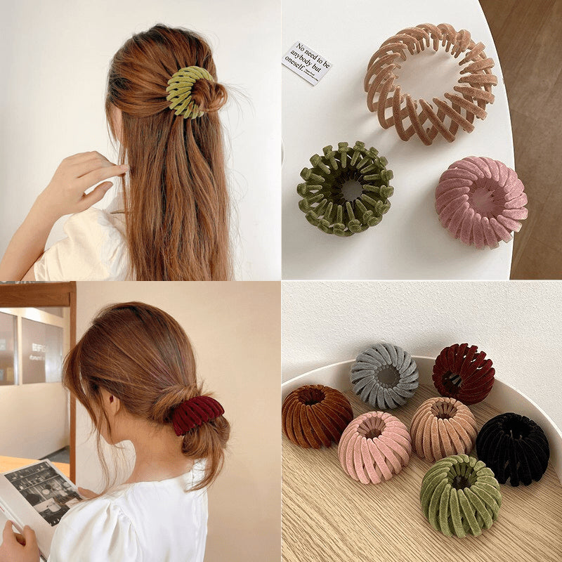 Expandable Bird Nest Hair Clip Bun Maker with Flexible Grip for Women