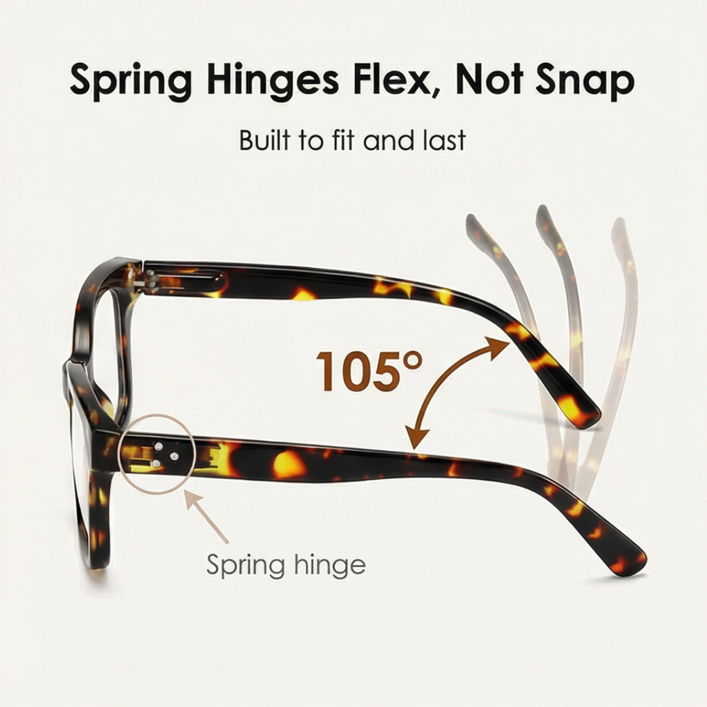 Oversized Square Reading Glasses with Spring Hinges and Blue Light Filter