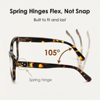 Oversized Square Reading Glasses with Spring Hinges and Blue Light Filter