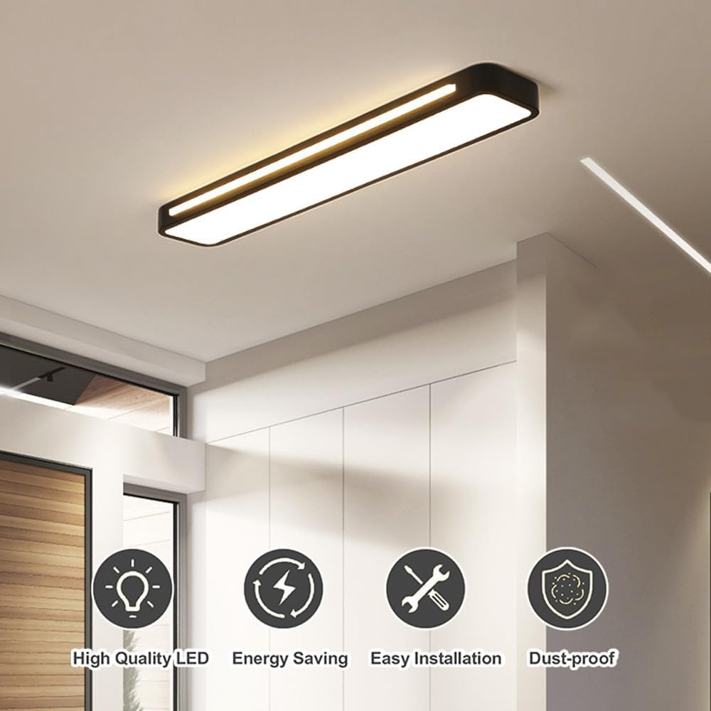Modern Long Rectangle Flush Mount Ceiling Light with LED