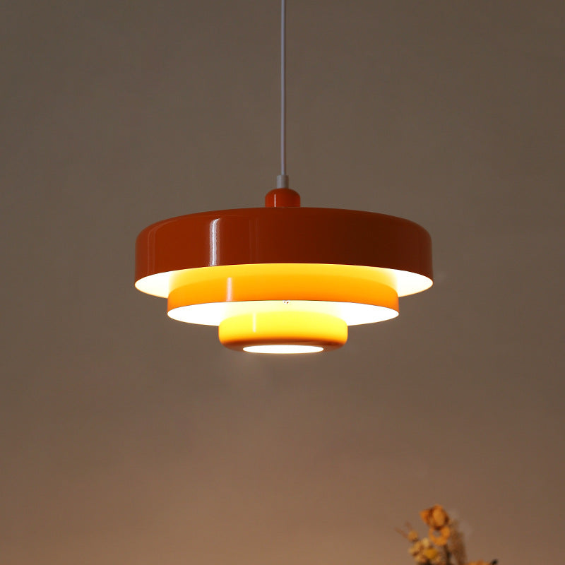 Mid-Century Metal Dining Room Pendant Light with Layered Disc Shade