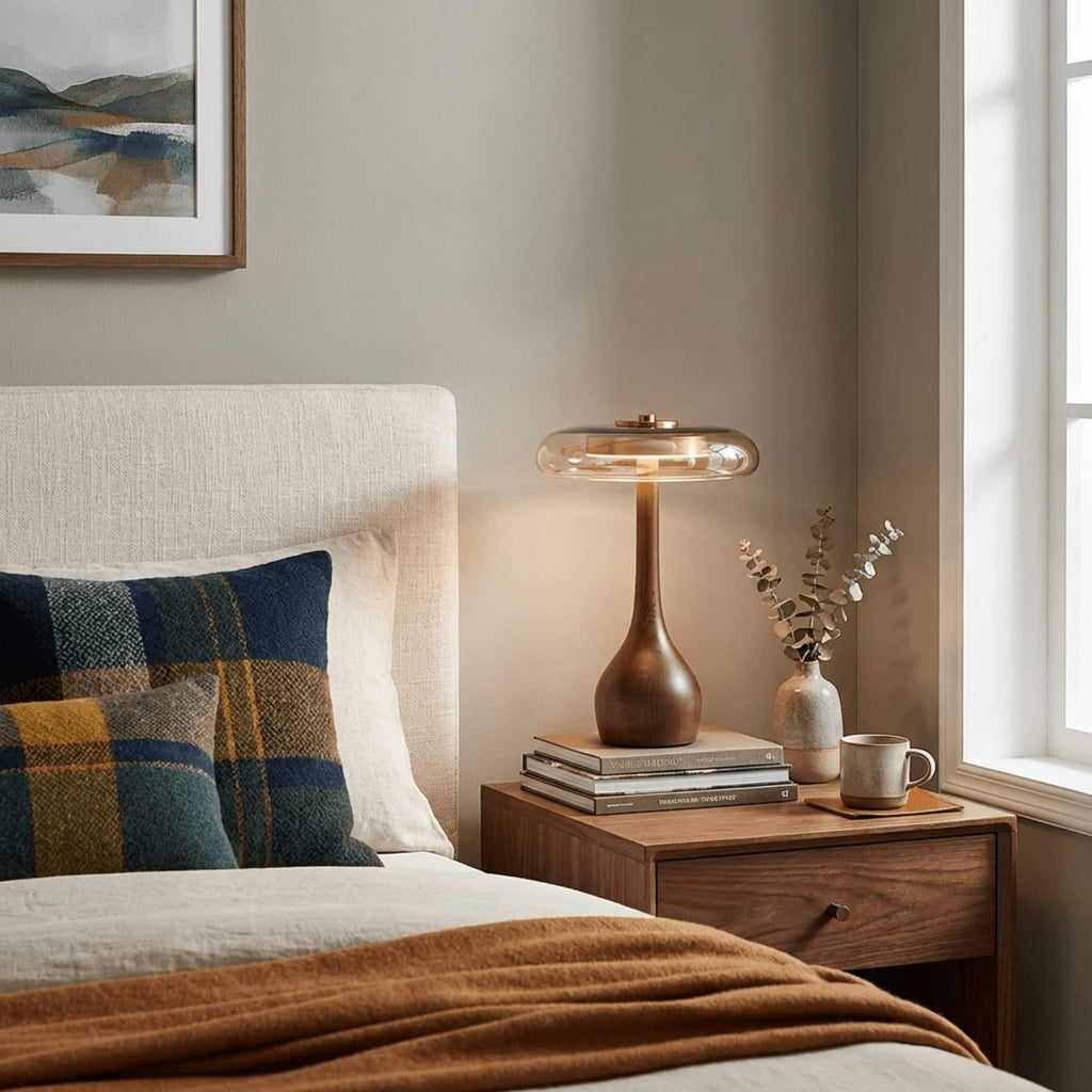 Modern Ash Wood and Brass Table Lamp for Living Room — Harbor Light Co.