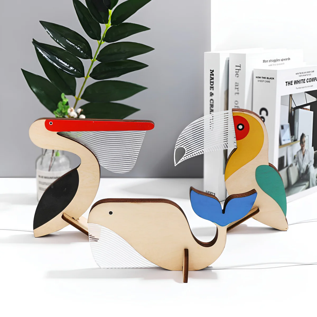 Nordic Wooden Animal LED Light Table Lamp USB Powered