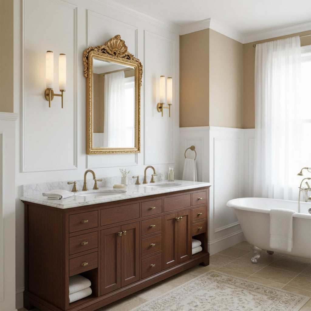 Modern Faux Alabaster Wall Light With Warm Glowing Shade — Harbor Light Co.