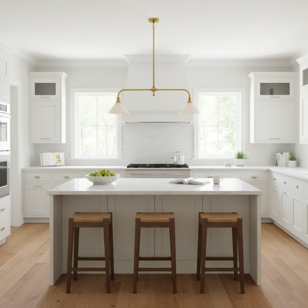 Modern Brass Pendant Light With Ceramic Shades for Dining Room — Harbor Light Co.