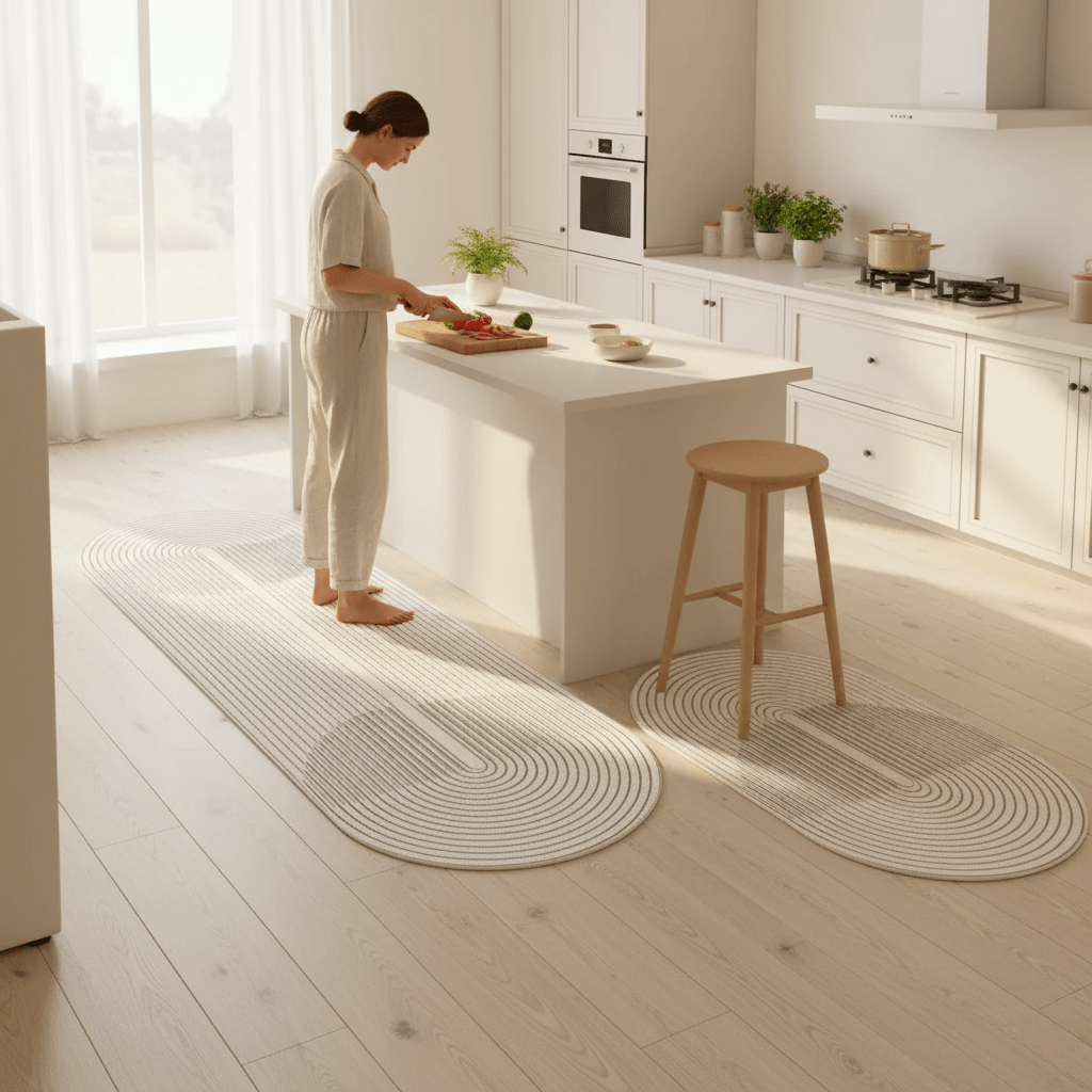 Anti-Fatigue Kitchen Mat Cushioned Standing Mat Non-Slip Water-Repellent Kitchen Rug Runner with Modern Line Pattern for Sink and Laundry Room