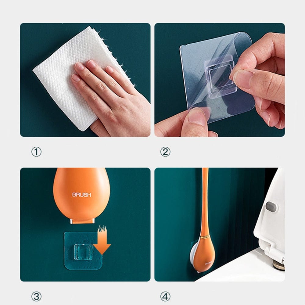 Silicone Toilet Brush with Wall Mounted Holder Flexible Flat Head Bathroom Cleaning Brush Set