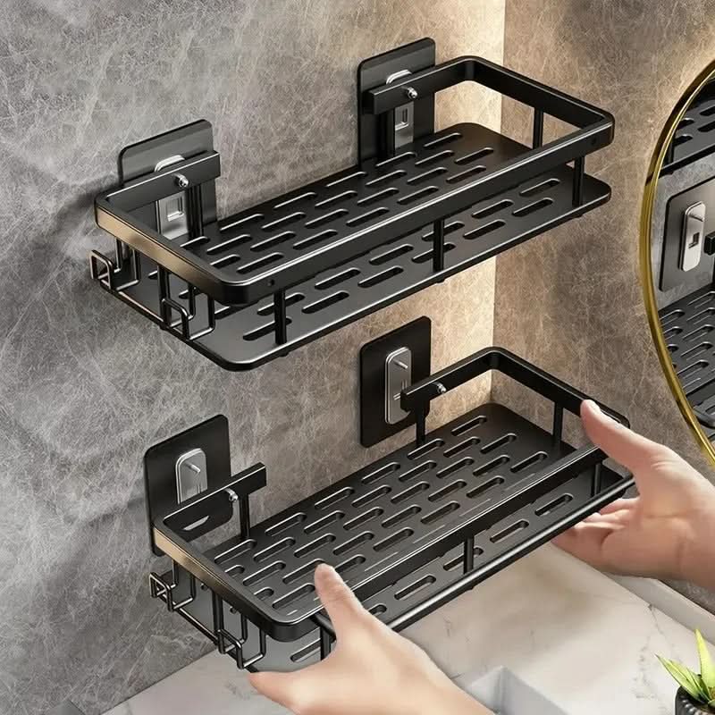 Adhesive Bathroom Shelf No-Drill Wall Mounted Shower Caddy Stainless Steel and ABS Storage Rack for Shampoo and Toiletries
