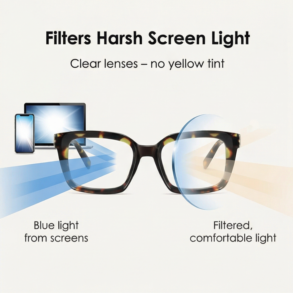 Oversized Square Reading Glasses with Spring Hinges and Blue Light Filter