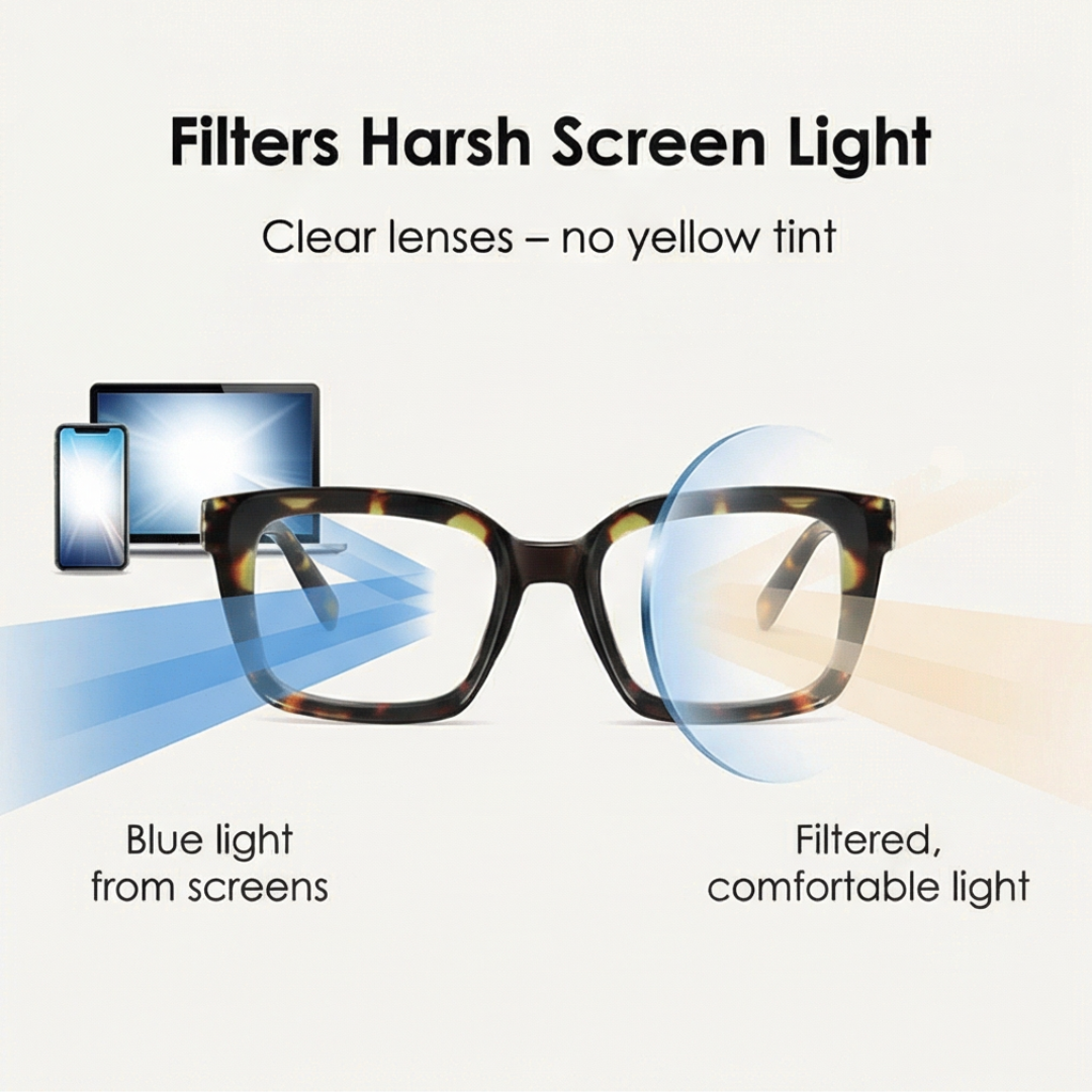 Oversized Square Reading Glasses with Spring Hinges and Blue Light Filter