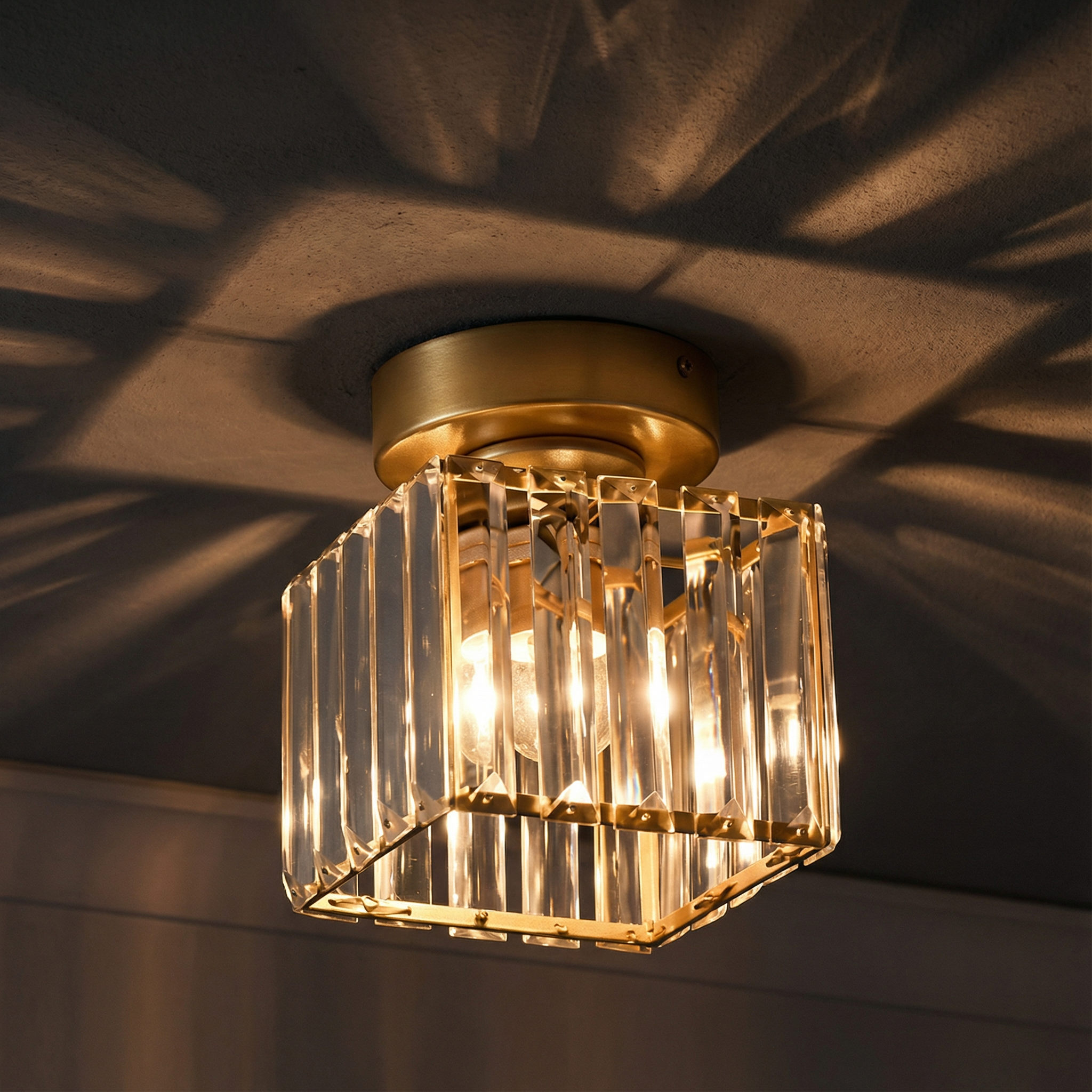Crystal Drum Flush Mount Ceiling Light with Metal Frame