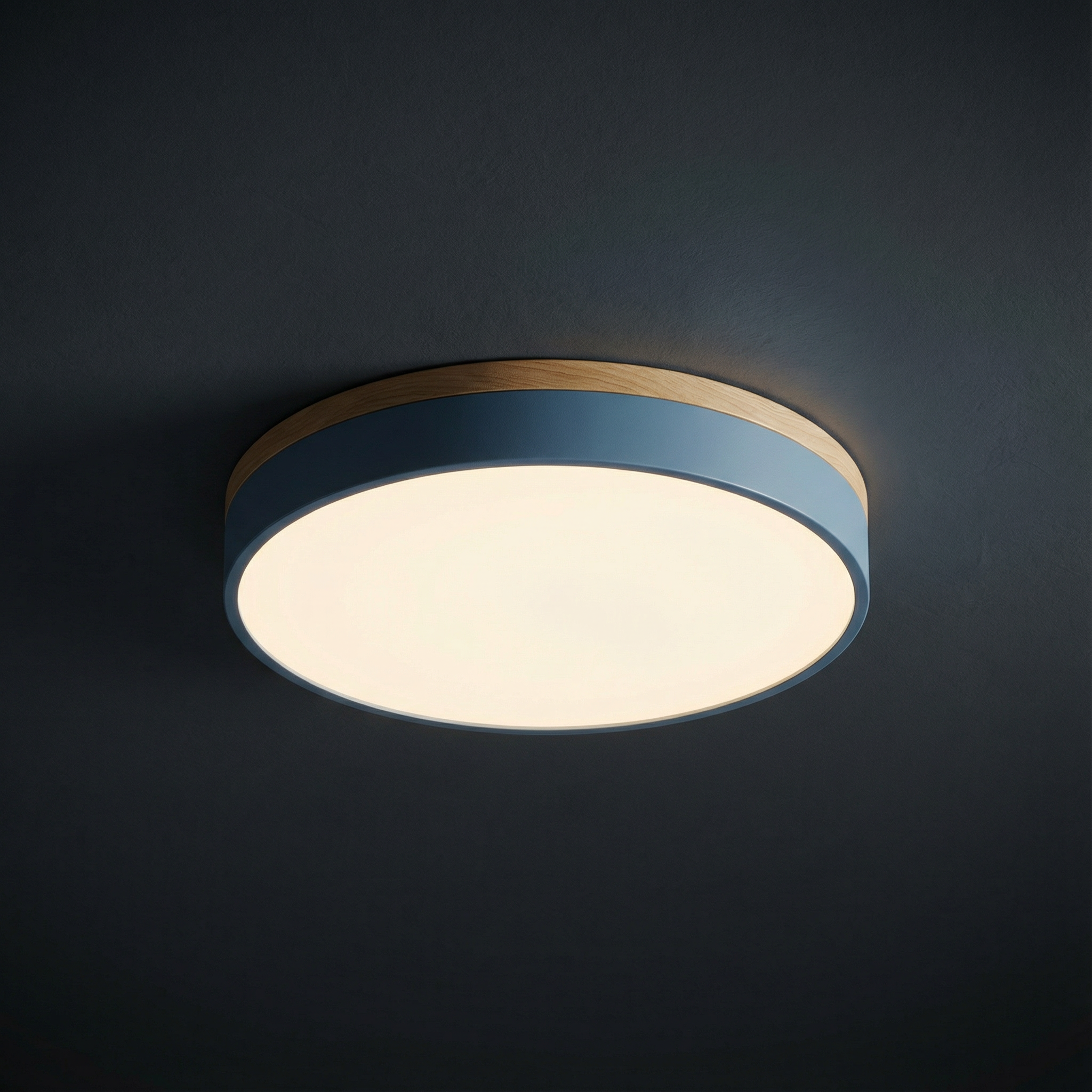 Round Flush Mount Ceiling Light with Wood Trim