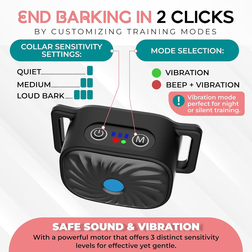 Anti Bark Collar for Small Dogs Rechargeable No Shock Training Collar with Sound and Vibration Adjustable Sensitivity Waterproof