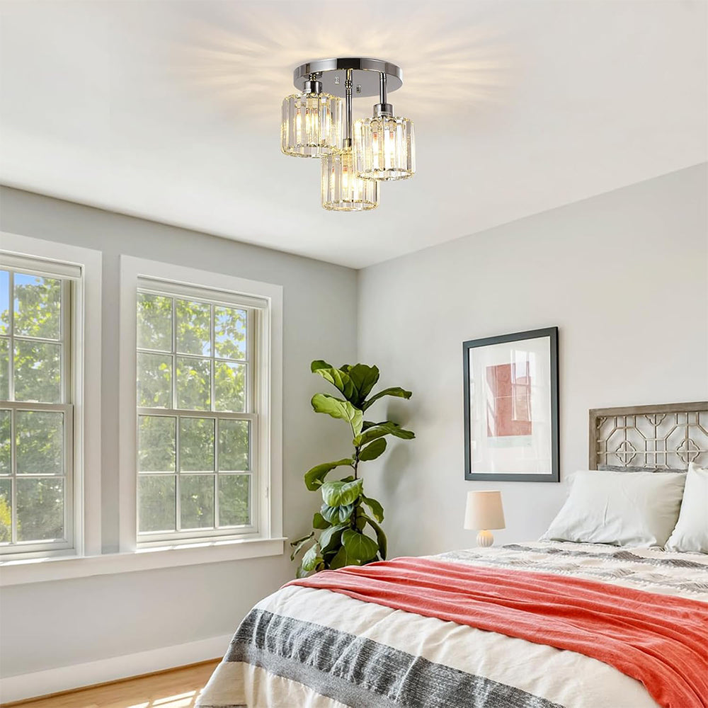 3-Light Crystal Glass Semi Flush Mount Ceiling Light