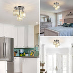 3-Light Crystal Glass Semi Flush Mount Ceiling Light