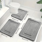 Memory Foam Bath Mat Set Absorbent Non-Slip Bathroom Rugs with U-Shaped Toilet Mat Machine Washable Three Piece Set