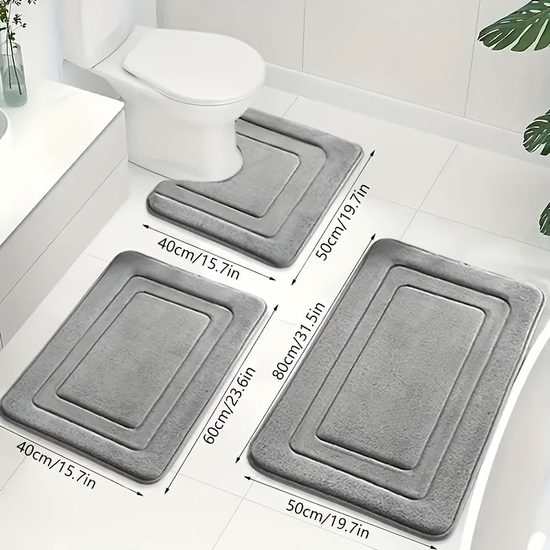 Memory Foam Bath Mat Set Absorbent Non-Slip Bathroom Rugs with U-Shaped Toilet Mat Machine Washable Three Piece Set
