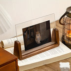 U Shaped Acrylic Photo Frame Solid Wood Base Clear Picture Frame Minimalist Tabletop Display Horizontal or Vertical for Desk Shelf and Bedside